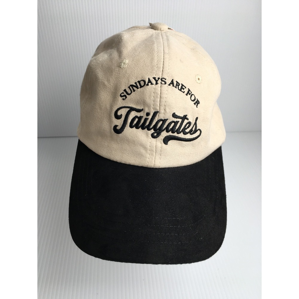 Sundays Are For Tailgates Baseball Cap Beige Black Suede Look Adjustable Strap